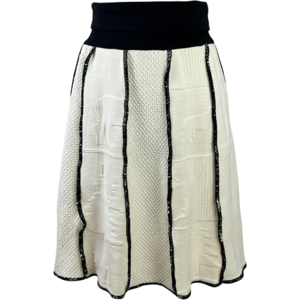 Green 3 Womens Sweater Patchwork Mini Skirt Small Black Waist Cream A Line